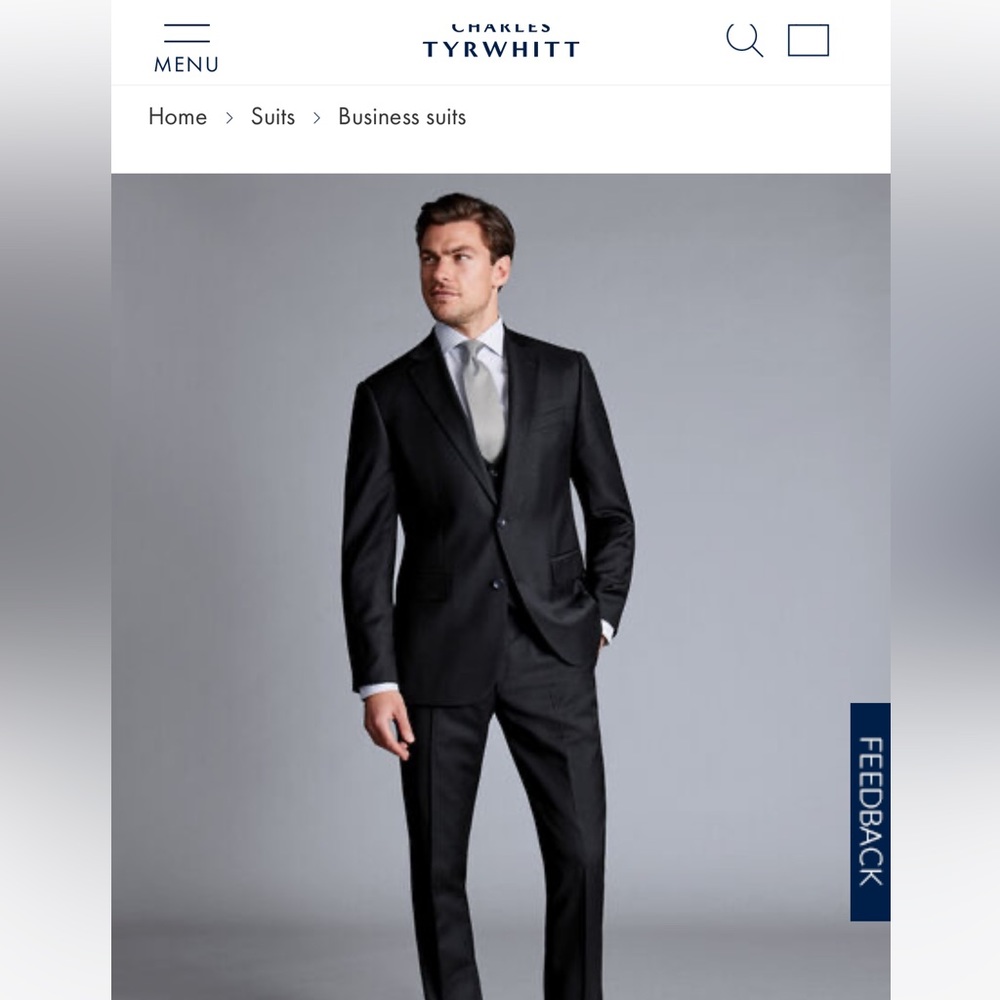 Charles Tyrwhitt Wool Black Slim Fit Suit / 38R blazer / 32W/32L trouser
